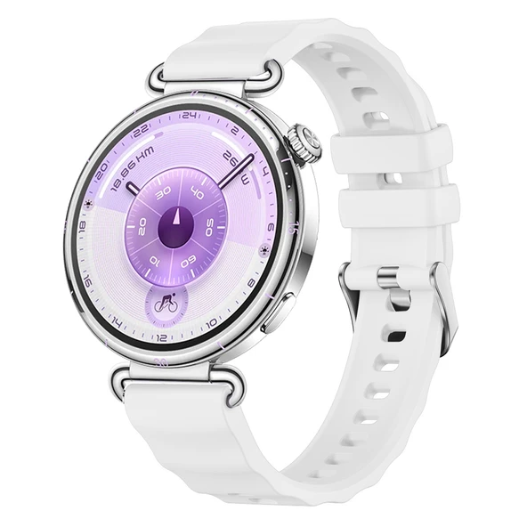 Sneezy Huawei Watch GT6 41mm İle Uyumlu SoftFlex Metal Tokalı Spor Silikon Akıllı Saat Kordonu  Beyaz ürün görseli 1