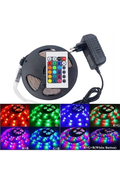 Led Animasyonlu Tak Çalıştır Rgb Şerit Kumandalı Trafolu Rgb Şerit Işık Aydınlatma 5 Metre Rnkli Led ürün görseli 1