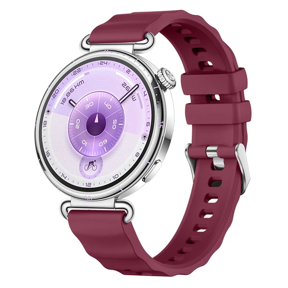 Sneezy Huawei Watch GT6 41mm İle Uyumlu SoftFlex Metal Tokalı Spor Silikon Akıllı Saat Kordonu  Mürdüm ürün görseli 1