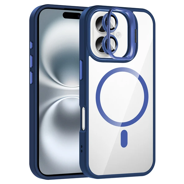 iPhone 17 Kılıf Standlı ve Kamera Lens Hediyeli M-Safe Şarj Özellikli ZNTH Etro Kapak - Lacivert ürün görseli 1