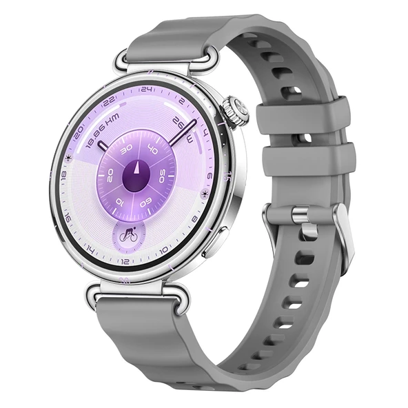 Sneezy Huawei Watch GT6 41mm İle Uyumlu SoftFlex Metal Tokalı Spor Silikon Akıllı Saat Kordonu  Koyu Gri ürün görseli 1