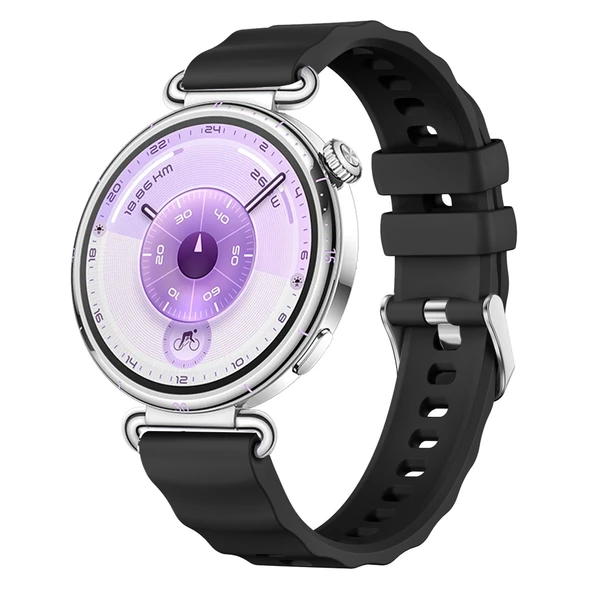 Sneezy Huawei Watch GT6 41mm İle Uyumlu SoftFlex Metal Tokalı Spor Silikon Akıllı Saat Kordonu  Siyah ürün görseli 1