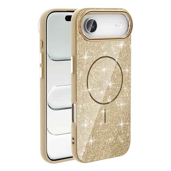 iPhone 17 Air Kılıf M-safe Şarj Özellikli Parlayan Simli ZNTH Okso Kapak - Gold ürün görseli 1