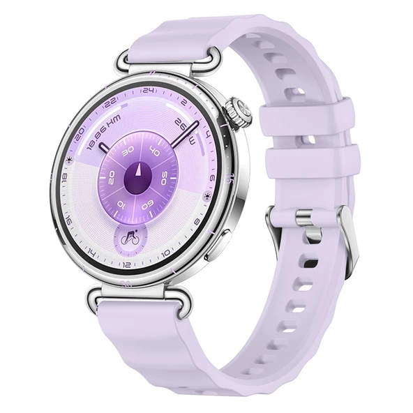Sneezy Huawei Watch GT6 41mm İle Uyumlu SoftFlex Metal Tokalı Spor Silikon Akıllı Saat Kordonu  Lila ürün görseli 1