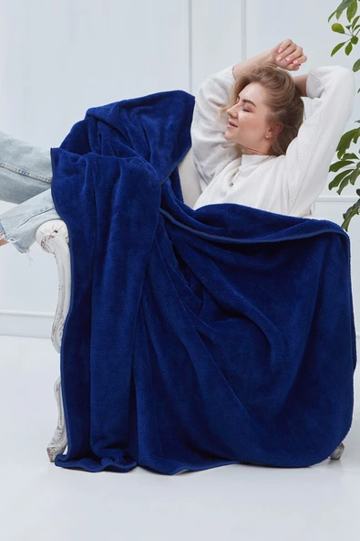 Mislina Home Deluxe Wellsoft Battaniye Lacivert Çift Kişilik 200x220 cm ürün görseli 1