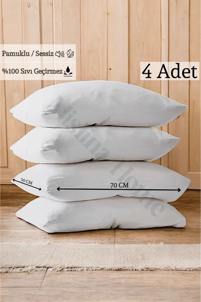 Mislina Home Terry Cotton Pamuklu 4'Lü Fermuarlı Sıvı Su Geçirmez Sessiz Yastık Koruyucu Alez 50x70 Cm ürün görseli 1