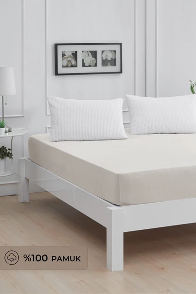Mislina Home Roza Tek Kişilik Lastikli Penye Çarşaf Ekru ürün görseli 1