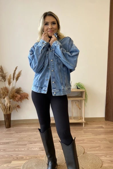 Oversize Jean Ceket - Resim 5