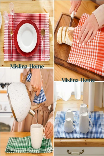Mislina Home Pötikareli 4'lü Alman Servis Peçetesi Mutfak Havlusu Beslenme Örtüsü Kurulama Bezi Renkli 47x67cm 3