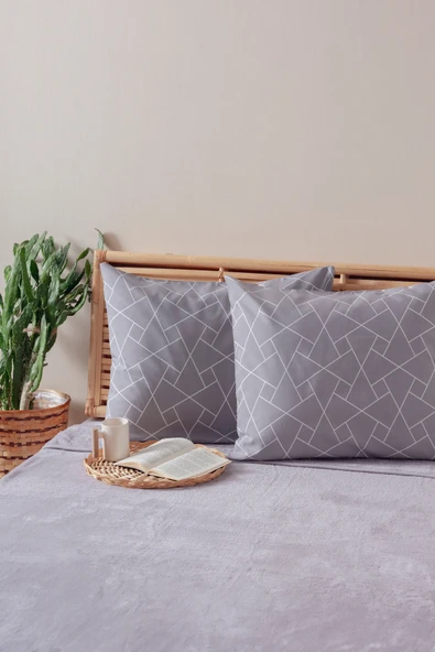 Mislina Home 2'li Gri Beyaz Düz Çizgili Yastık Kılıfı Pamuk Polyester Kolay Ütülenir 50x70 ürün görseli 1