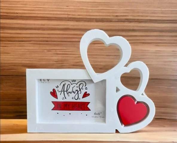 Sevgililer İçin Kalp Şeklinde Fotoğraf Çerçevesi Beyaz 26+20 CM - Resim 3