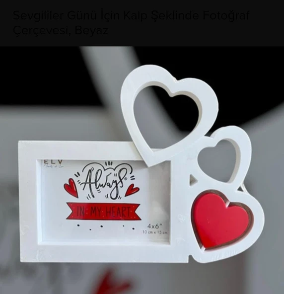 Sevgililer İçin Kalp Şeklinde Fotoğraf Çerçevesi Beyaz 26+20 CM - Resim 4