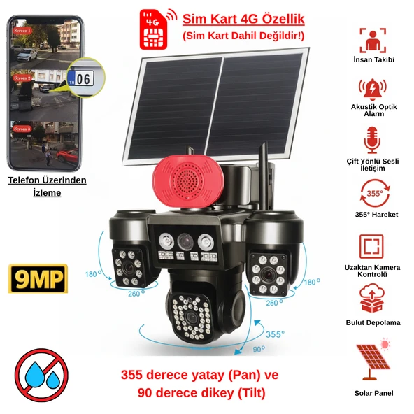 Apronx 9MP 4G Solar PTZ Kamera | 3 Ekran 10x Optik Zoom | 12W Panel | 20.000 mAh Batarya | SIM Kartlı ürün görseli 1