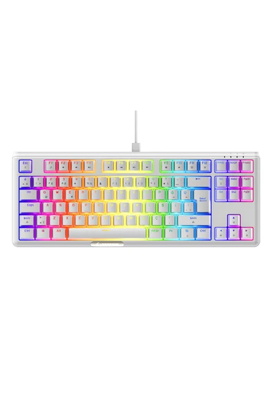 Rampage Claw Type-C TKL Blue Switch Mekanik Rainbow Antighosting Türkçe Q Gaming Oyuncu Klavyesi Beyaz ürün görseli 1