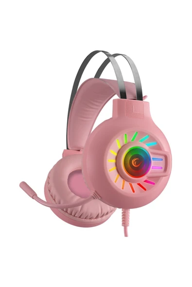 Rampage Rm-k44 Zengibar Pembe 7.1 Surround Rgb Işık Efekti Mikrofonlu Oyuncu Kulaklığı ürün görseli 1