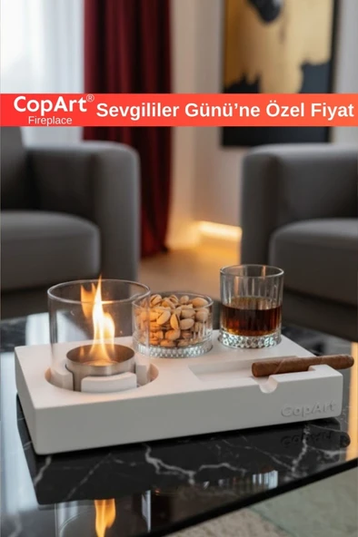 CopArt Elza Beyaz Biyoetanol Masaüstü Şömine - 1 Lt Yakıt Hediyeli ürün görseli 1