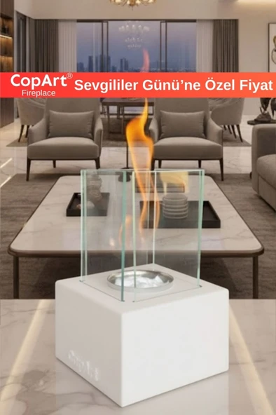 CopArt Muko Beyaz Biyoetanol Masaüstü Şömine - 1 Lt Yakıt Hediyeli ürün görseli 1