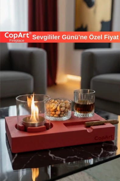 CopArt Elza Kırmızı Biyoetanol Masaüstü Şömine - 1 Lt Yakıt Hediyeli ürün görseli 1