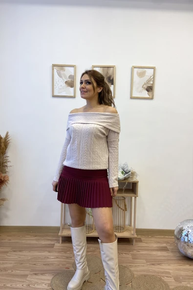 Yarım Pileli Mini Etek - Resim 11