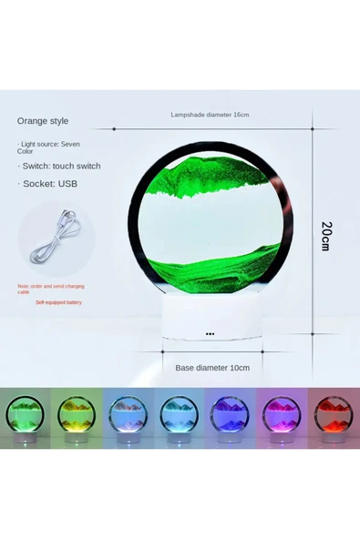 Led Işıklı Kum Saati Ev Ofis Dekorasyonu Hediye 7 Inç Kum Sanatı 3d Gece Lambası Kum Sanatı Yeşil ürün görseli 1
