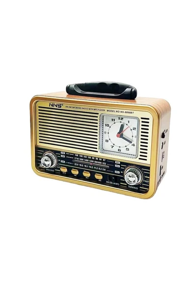 NNS NS-8898BT Nostaljik Radyo Saatli, Nostaji, Bluetooth, Usb/Sd/Aux/ Radyo/ Mp3 Orta Boy Müzik Kutusu ürün görseli 1