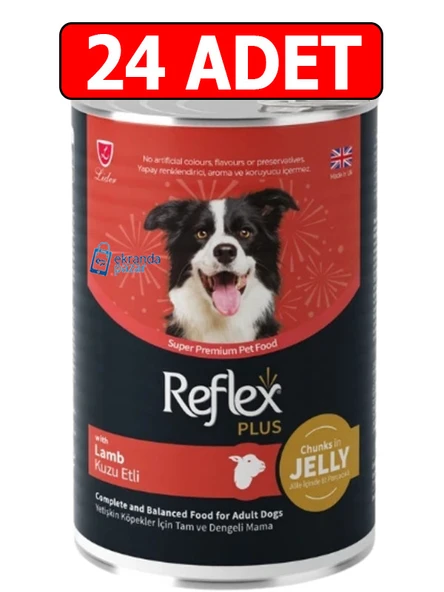 Reflex plus lamb kuzu etli köpek konserve 24adet 400gr chunks in jelly köpek yaş mama jöle içinde et parçacıklı ürün görseli 1