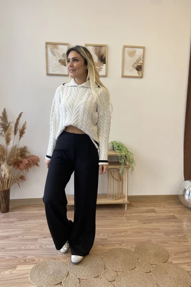Pens Detaylı Esnek Palazzo Pantolon ürün görseli 1