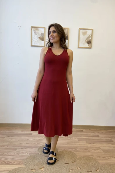 Askısı Halkalı Maksi Viscon Elbise - Resim 9