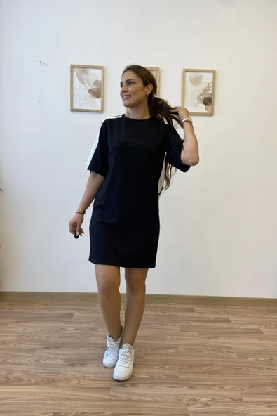 Şeritli Modal Kumaş Tshirt Elbise - Resim 12