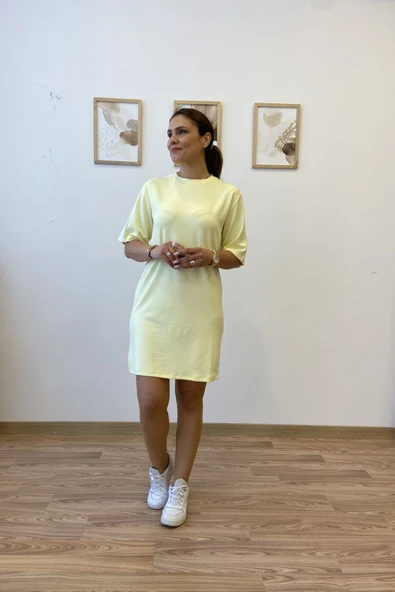 Şeritli Modal Kumaş Tshirt Elbise ürün görseli 1