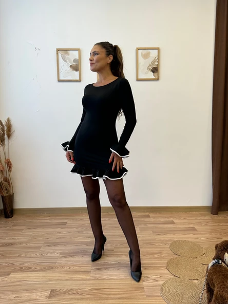 Volanlı Biyeli Mini Elbise - Resim 7