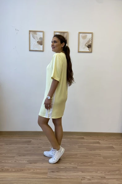 Şeritli Modal Kumaş Tshirt Elbise - Resim 2