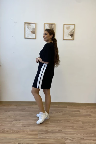 Şeritli Modal Kumaş Tshirt Elbise - Resim 11