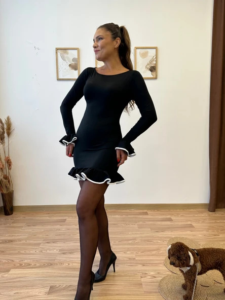 Volanlı Biyeli Mini Elbise - Resim 6