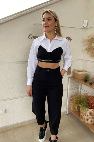 Paça Düğme Detaylı Kumaş Pantolon - Resim 3
