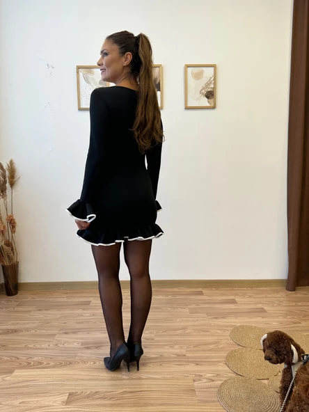 Volanlı Biyeli Mini Elbise - Resim 5
