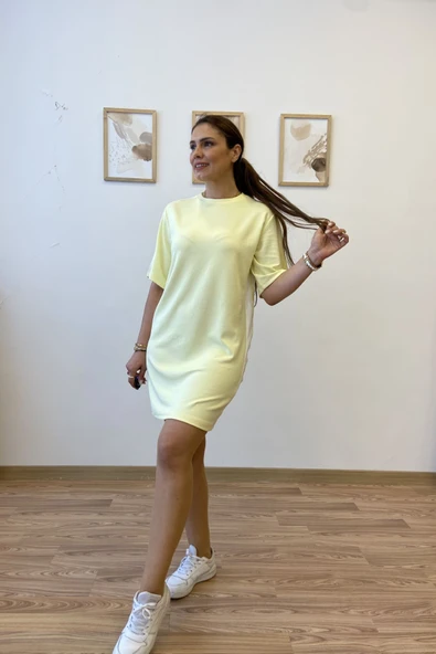 Şeritli Modal Kumaş Tshirt Elbise - Resim 3