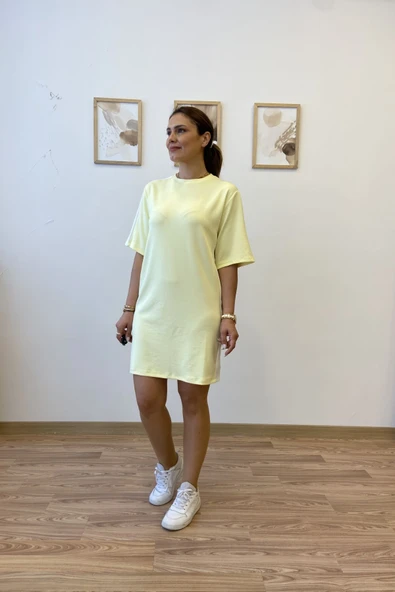 Şeritli Modal Kumaş Tshirt Elbise - Resim 5