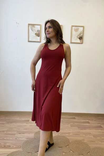 Askısı Halkalı Maksi Viscon Elbise - Resim 6