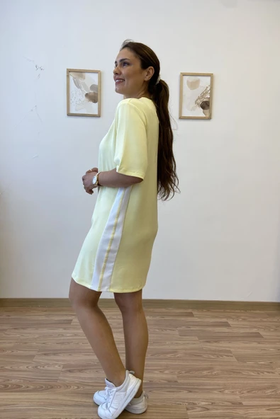 Şeritli Modal Kumaş Tshirt Elbise - Resim 9