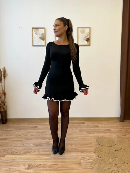 Volanlı Biyeli Mini Elbise - Resim 3