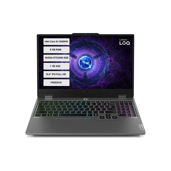 Loq 15IAX9 83GS00R7TR-01 Intel Core I5-12450HX 8gb 512GB+512GB SSD RTX3050 15.6" IPS Freedos Taşınabilir Bilgisayar ürün görseli 1