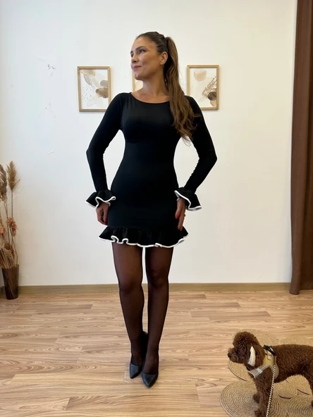 Volanlı Biyeli Mini Elbise - Resim 9