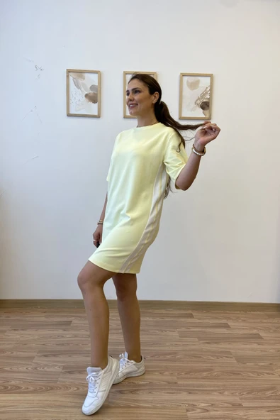 Şeritli Modal Kumaş Tshirt Elbise - Resim 4