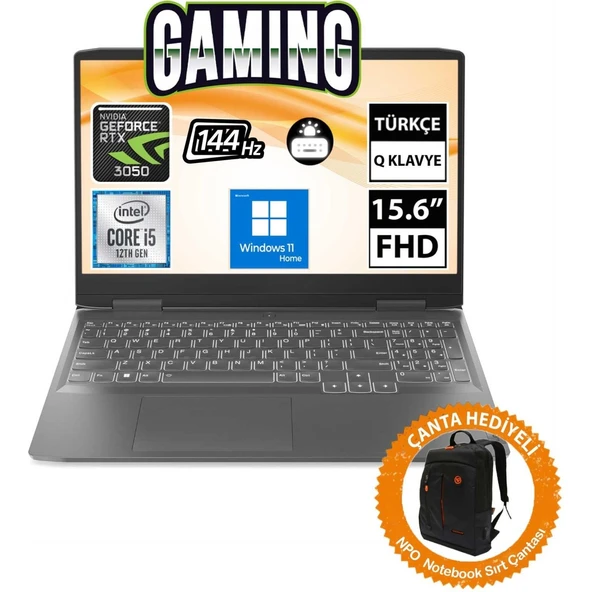 Loq 82XV00SWTX05 I5-12450H 16GB 512SSD+1TBSSD RTX3050 15.6" Fullhd W11H Taşınabilir BILGISAYAR-CNT006 ürün görseli 1