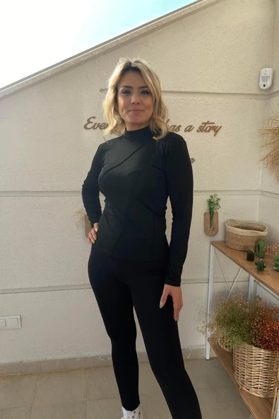 Siyah Çıma Dikişli Balıkçı Yaka Bluz - Resim 2