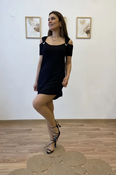 Kuş Gözü Askılı Viscon Mini Elbise ürün görseli 1