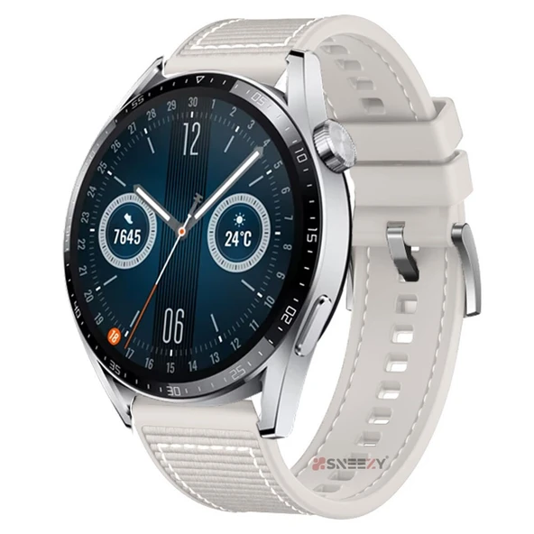 Huawei Watch GT3 Elite-Active 46mm-GT3 Pro-GT3 Se 22mm Uyumlu Dikiş Desenli Dokuma Silikon Kordon  Starlight ürün görseli 1