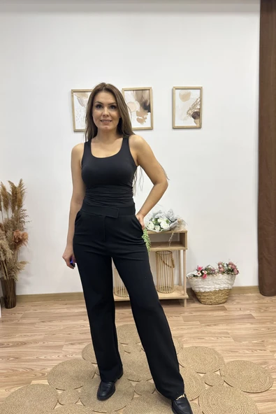 Beli Cırt Bantlı Yüksek Bel Palazzo Pantolon ürün görseli 1