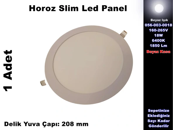 HOROZ Slim-18 18w BEYAZ Yuvarlak Led Panel Spot Beyaz Kasa 6400k Sıva Altı S.A. 220v IP20 ürün görseli 1